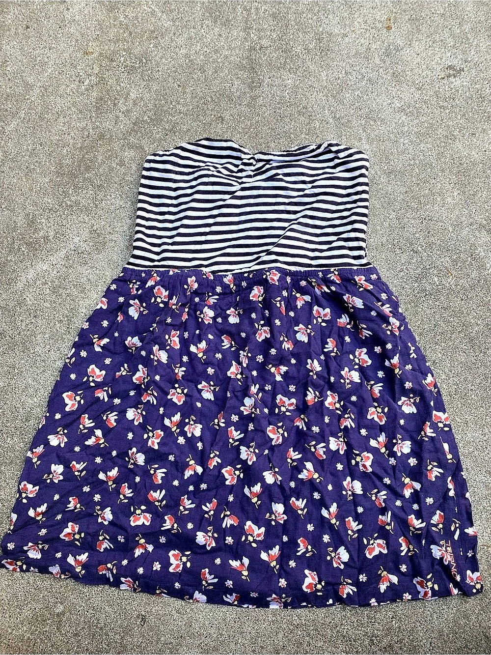 O’Neill Strapless Tube Mini Dress Navy Striped Floral Combo Sundress Beach Cover